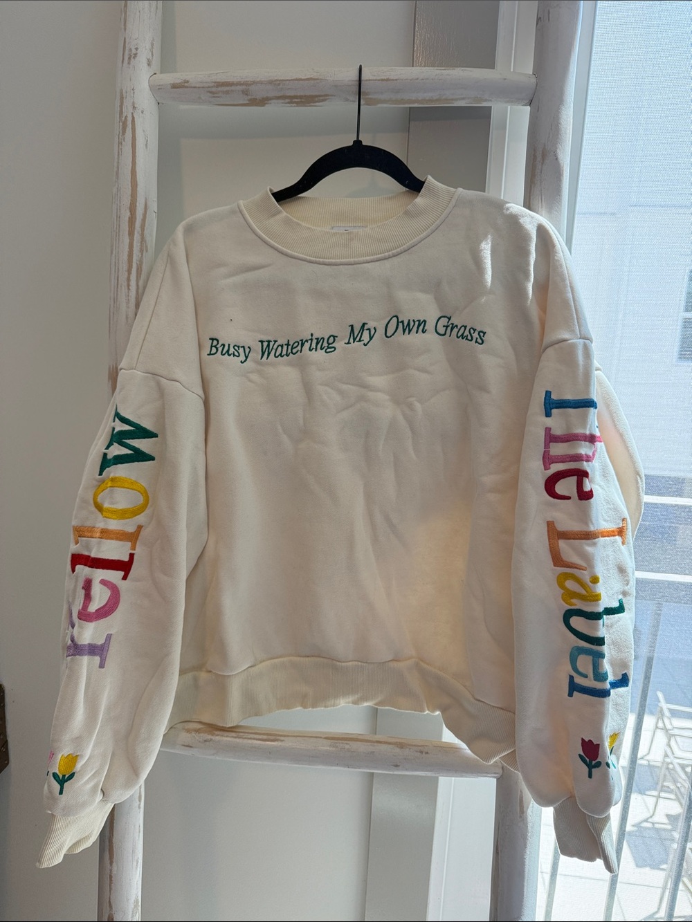Crewneck Sweatshirt - Cream "Busy Watering My Own Grass"